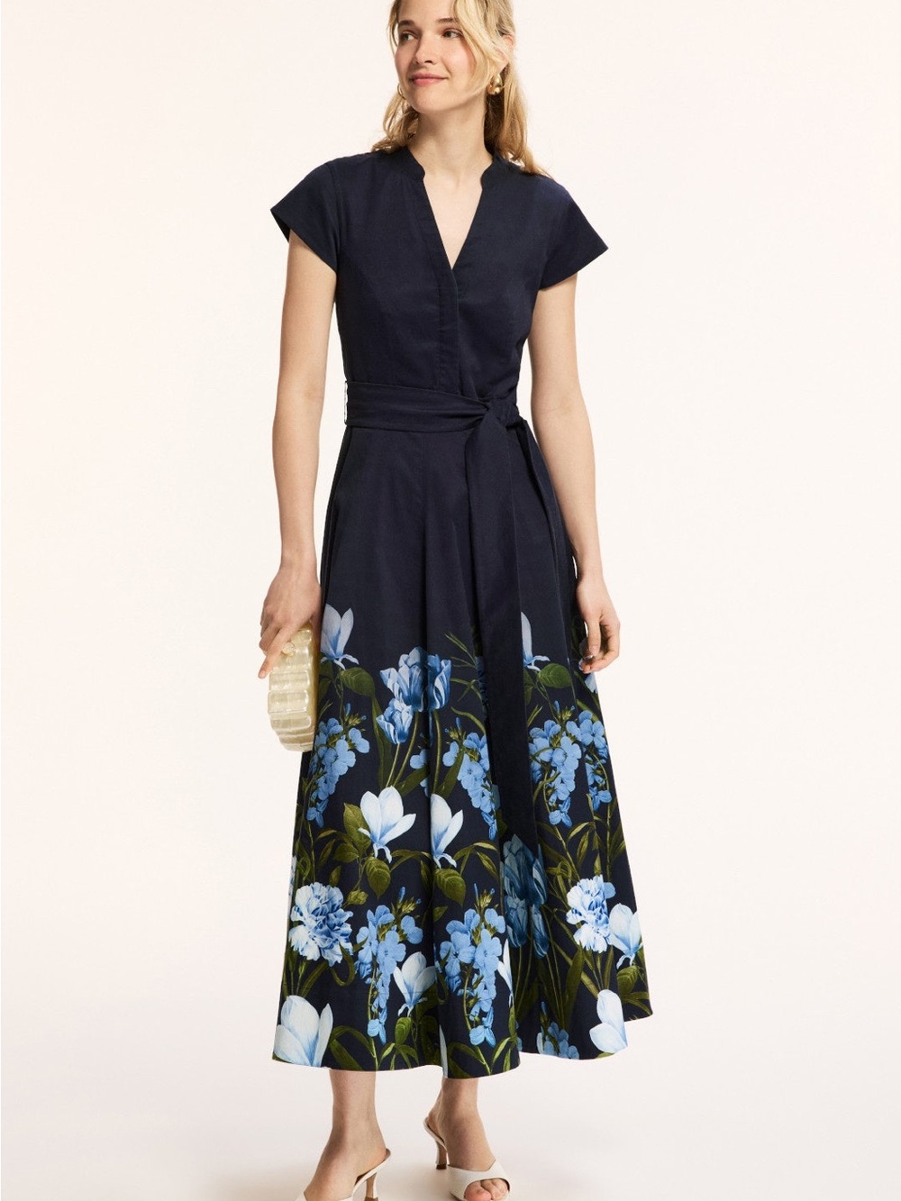 Sachin + Babi Navy Maxi Dress with Blue Floral Hem